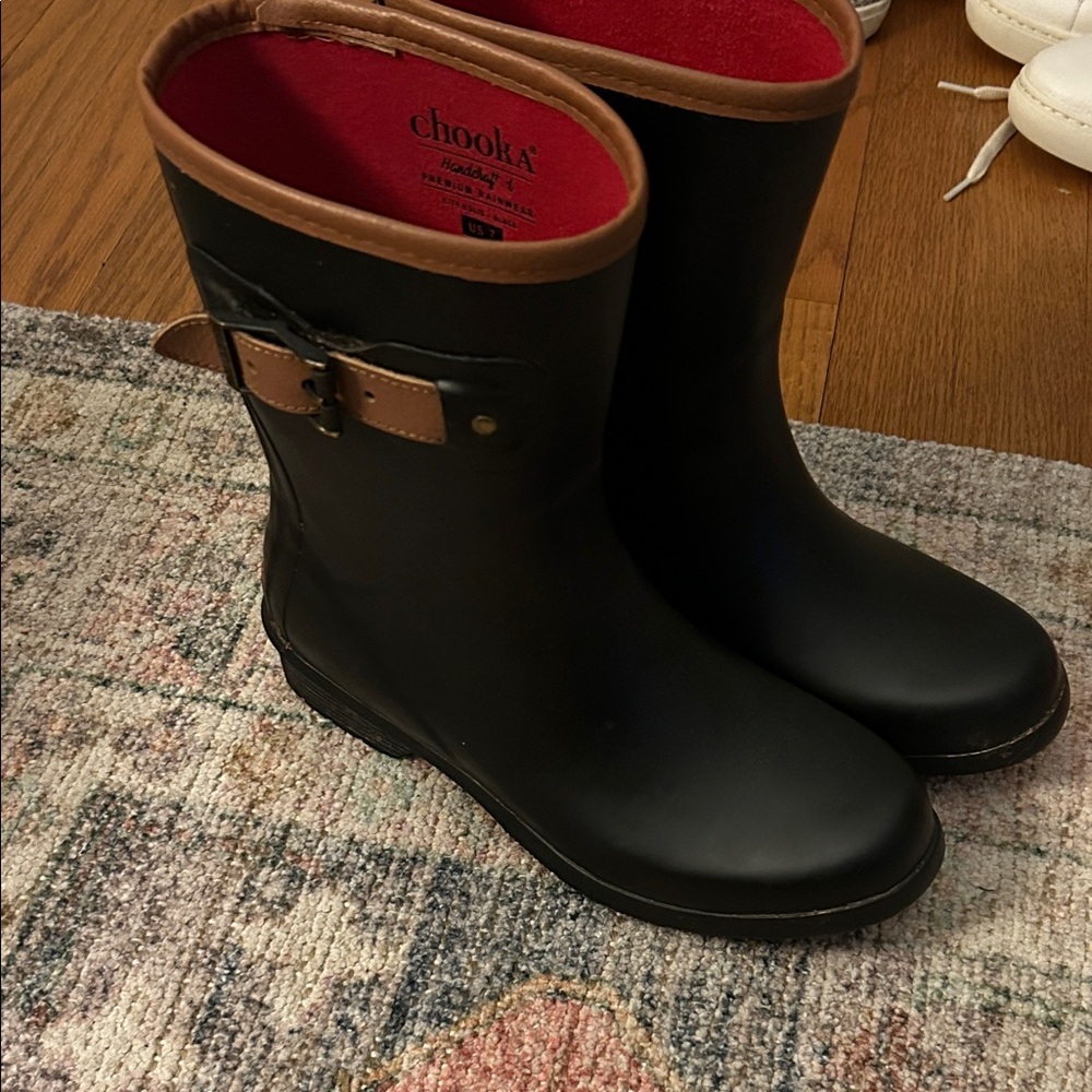 Chooka Black Boots with Tan Accents